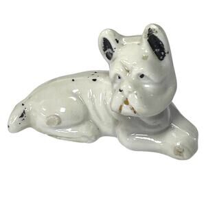 Vintage Porcelain Dog Figurine Mini Puppy White Glazed Japan Style